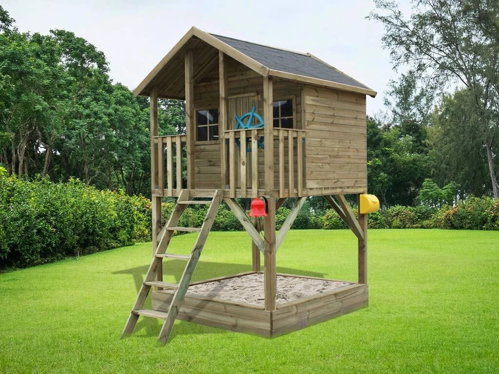 Big House Luxe Wooden Playhouse with Sandbox – Outdoor Fun for