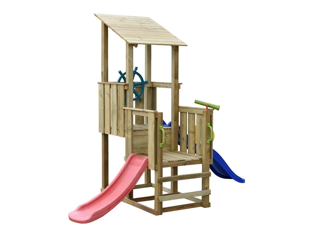 Pirate Outdoor Wooden Play Tower with 2 Free Slides